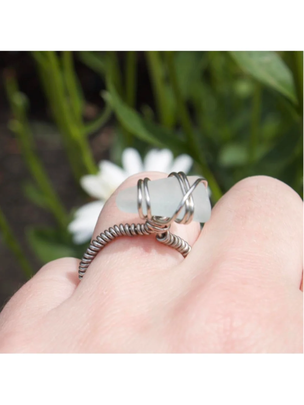 Handmade gold wire wrapped light blue seaglass ring 🌊💫 PM me with any questio